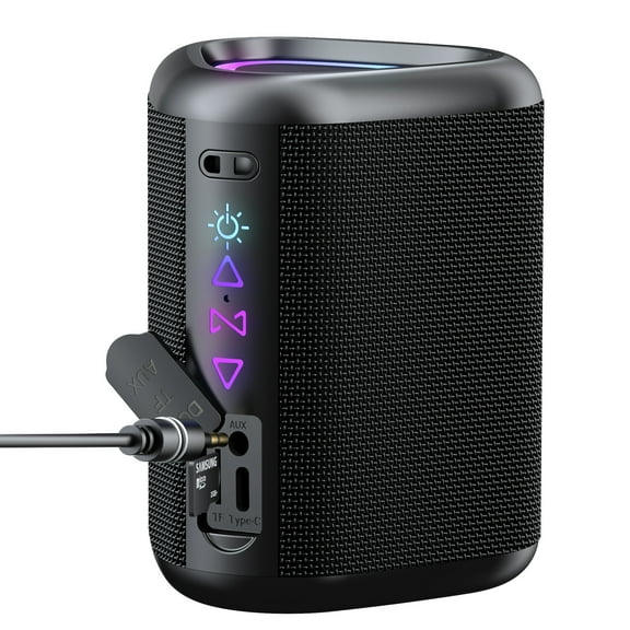 Portable Bluetooth Speaker with Lights,15W Loud Stereo Sound, All Day Playtime, TWS Pairing, BT5.3, Home/Party/Outdoor/Beach (Black)