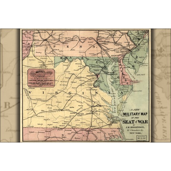 24"x36" Gallery Poster, military map of the seat of civil war 1861