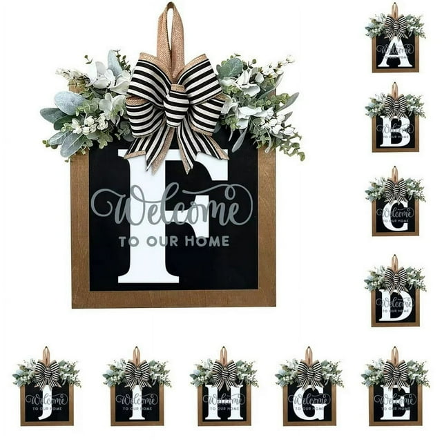 Décorations de Porte d'Entrée Signe de Couronne d'Alphabet Décoration Suspendue Extérieure 11.8"*11.8"