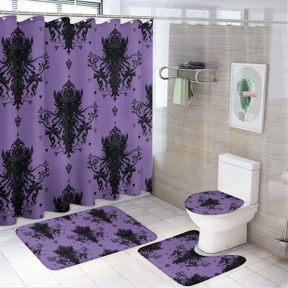 Haunted Mansion Shower Curtain Set Modern Bathroom Decor Mats 4pcs Fabric Bathroom Curtain Slip Floor Rug Toilet Lid