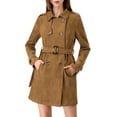 thumbnail image 4 of INSPIRE CHIC Women's Notched Lapel Double Breasted Faux Suede Trenchcoat XS Brown, 4 of 9