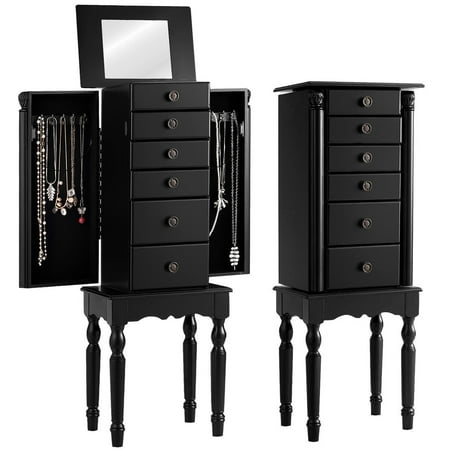 Rosewood Jewelry Chest - Gymax Jewelry Cabinet Armoire Storage Box Chest Standing Organizer w/ Drawers & Mirror