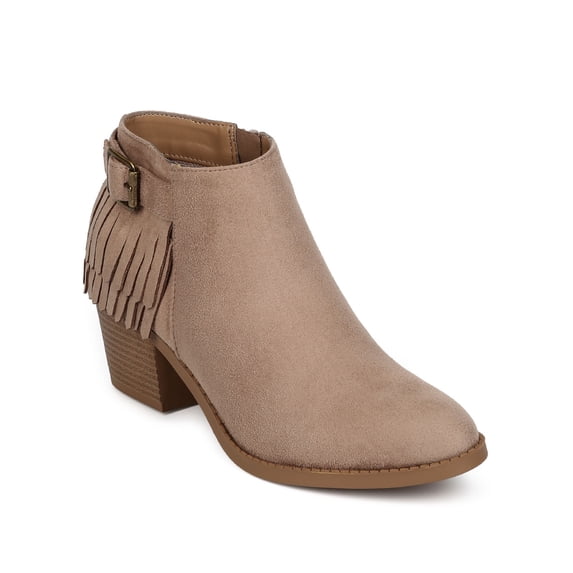 New Women Soda Maxwell Suede Almond Toe Buckle Fringe Back Western Bootie Size