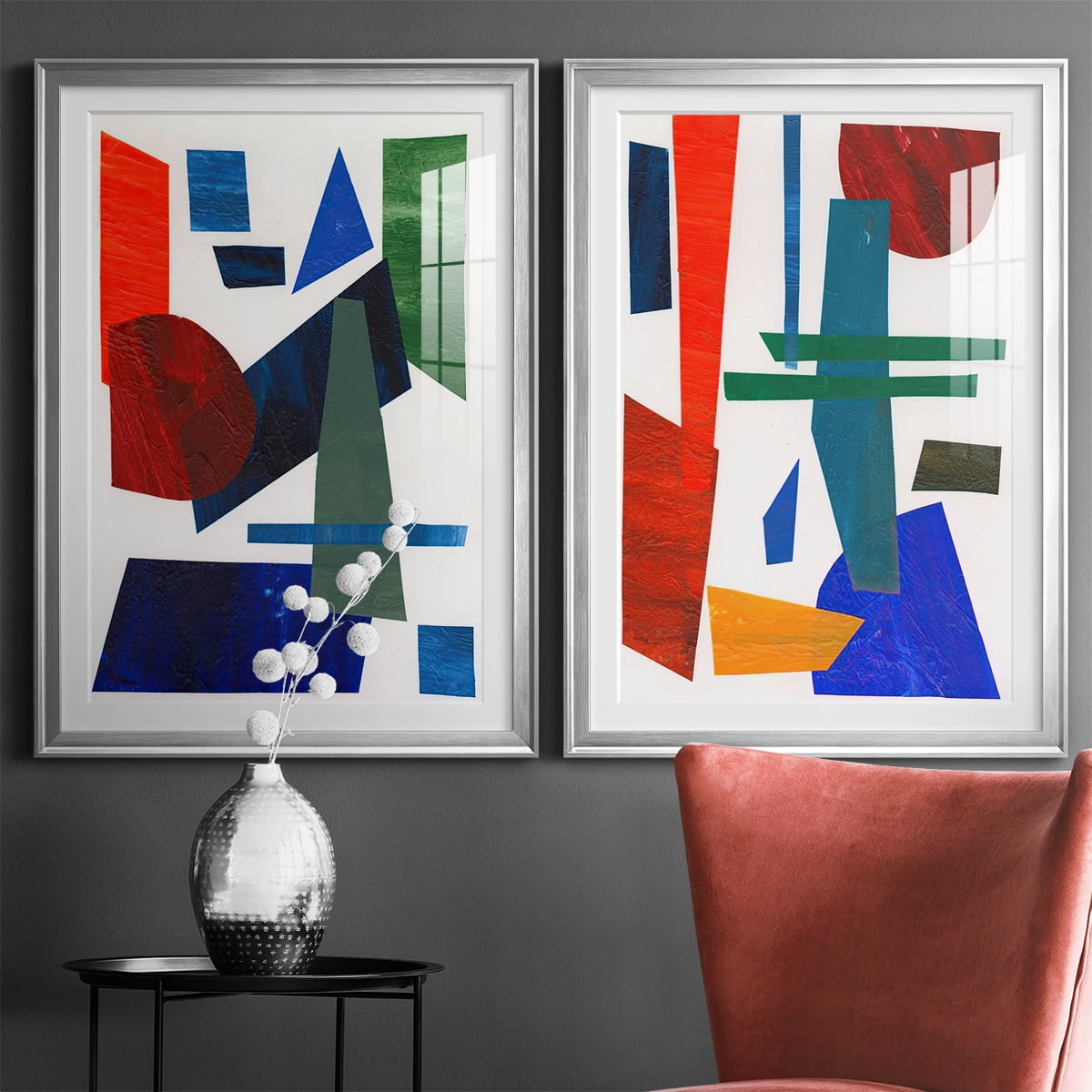 Wexford Home Colorful Shapes III Premium Framed Print, 18.5" x 24.5" - Ready to Hang, Silver (Set of 2)