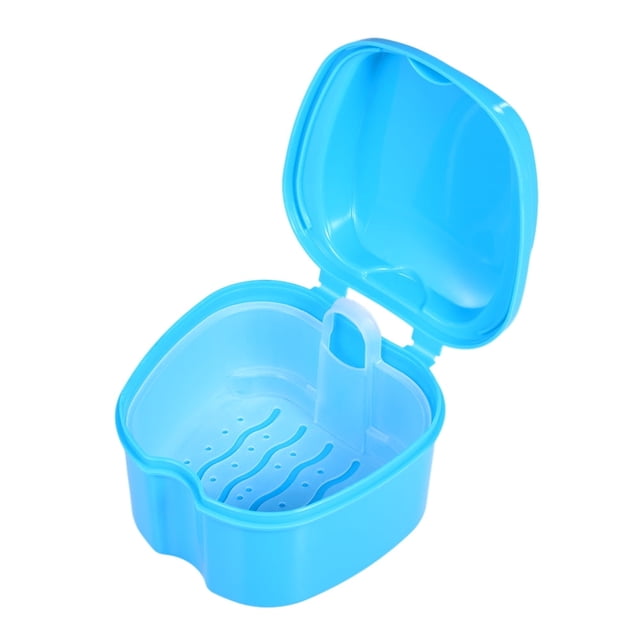 CUITING Denture Bath Box Case False Storage Box Cleaning Container Rinsing Basket Retainer Appliance Holder Tray Blue