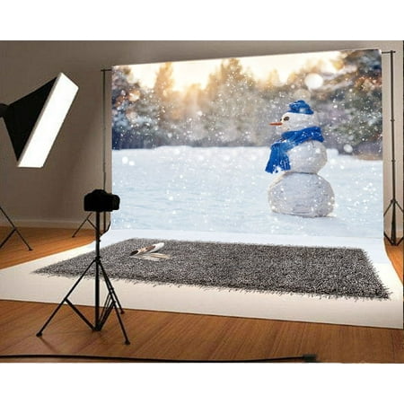 Image of GreenDecor Winter Snowman Backdrop 7x5ft Photography Backdrop Snowflakes Forests Trees Sunshine Bokeh Children Baby Kids Photos Shooting Video Studio Props