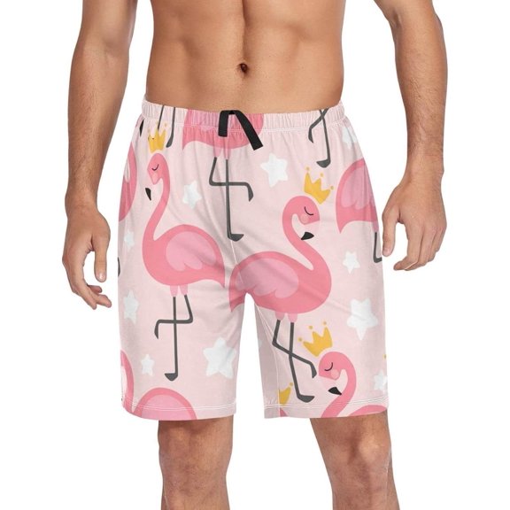 GZHJMY Flamingo Pajama Pants Short for Men, Lounge Pants Lightweight Men Pajama Bottoms with Drawstring Pockets, Christmas New Year Birthday Gifts, Large