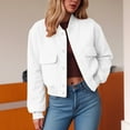 thumbnail image 5 of felwors Bomber Jacket Women 2025 - Short Cropped Jacket Women Button Down Long Sleeve Casual Varsity Jackets with Pockets White, XXL, 5 of 5