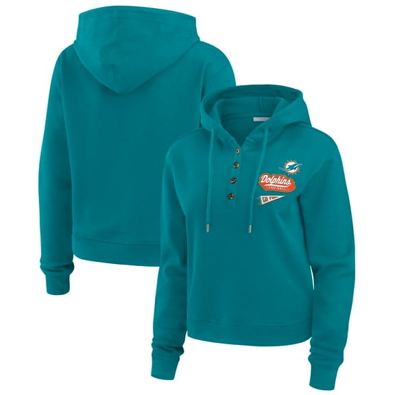 Women's WEAR by Erin Andrews  Aqua Miami Dolphins Plus Size Waffle Hoodie Pullover Top