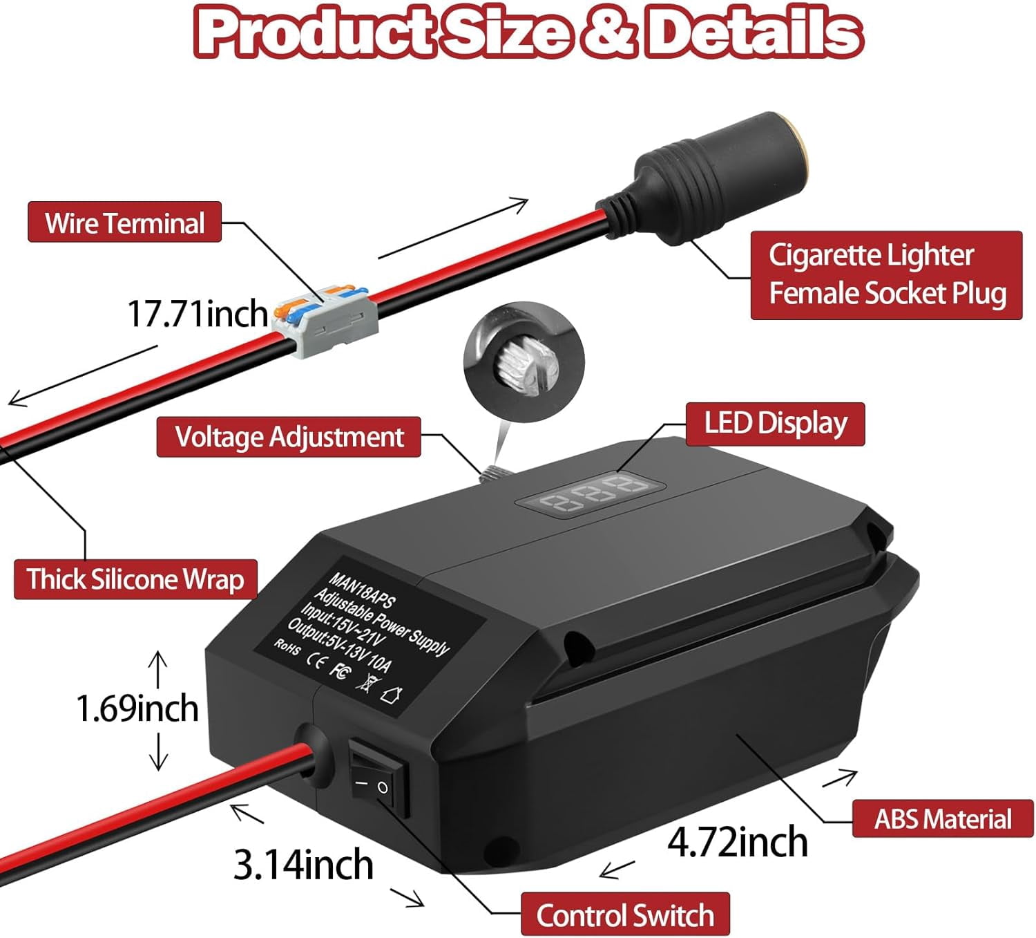 18V/20V to 12V Step-Down Converter for Milwaukee Makita Dewalt Bosch Einhell 18V Battery, Battery Adapter, Cigarette Lighter Adapter,Power Wheel Adapter for All Car Appliances Car Refrigerator Use