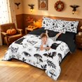 thumbnail image 4 of Homewish Halloween Gothic Skull Queen Bedding, Mushroom Daisy Cat Bedding Comforter Set Queen, Black White, Black Reversible 7-Piece, 4 of 7