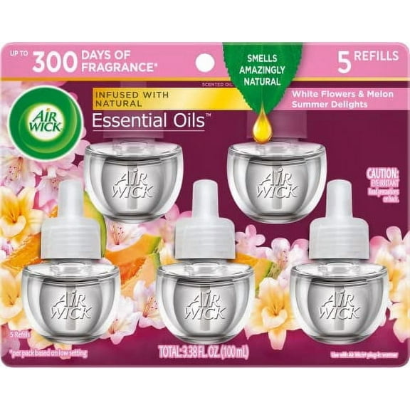 Air Wick plug in Scented Oil 5 Refills Air Freshener, Summer Delights, 5x0.67 oz, Packaging May Vary