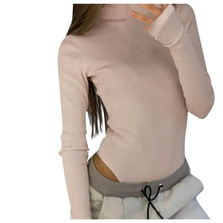 

Henpk Corset Tops for Women Womens Solid Rompers Jumpsuit High-Necked Long Sleeve Jumpsuit Bodysuit