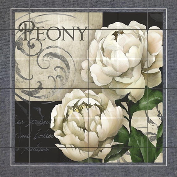 Tile Mural Kitchen Backsplash - AW - Peony - by Abby White
