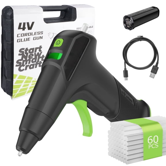 Cordless Hot Glue Gun with Carrying Case,12s Fast Preheating with 2Ah Built-in Battery,with 60pcs Premius Glue Sticks,Smart Power-Off,Suitable for DIY Craft