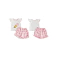 thumbnail image 2 of BemeyourBBs Toddler Baby Girl Back to School Outfit Kdis Baby Girls Kindergarten Outfits First Day of School Outfit Apple Pencil Embroidery Fly Sleeve T Shirt Tops and Plaid Shorts 2Pcs Set, 2 of 9
