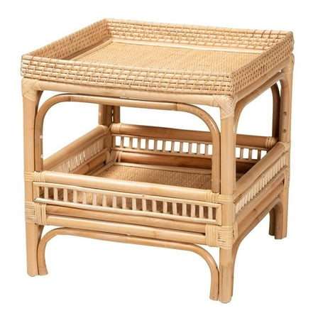 Pemberly Row Contemporary Bohemian Natural Finish Rattan End Table
