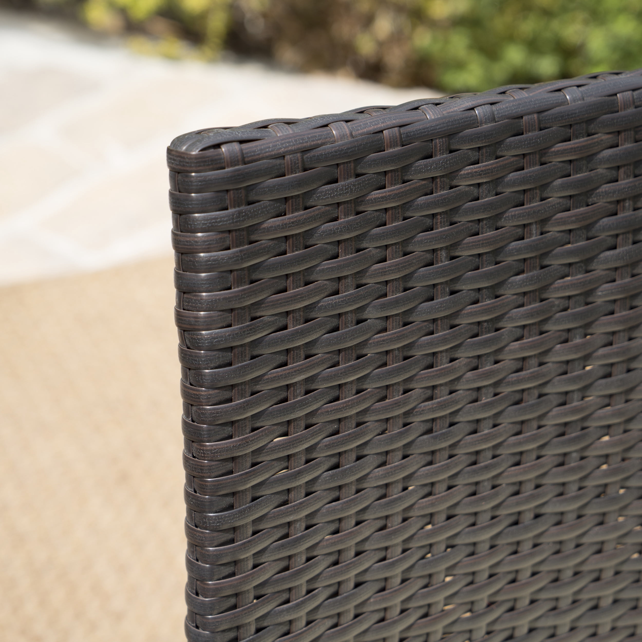 Outdoor PE Woven Dining Chair Set of 2, Weather Resistant Household Seats for Patio Garden, Iron Brown