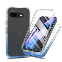 Crystal Clear Case for Google Pixel 9A, [Not Yellowing] Gradient Phone Case with Built-in Screen Protector, Military Grade Drop Protection Shockproof Transparent Cover for Google Pixel 9A, Blue