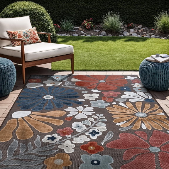 Beverly Rug Outdoor Indoor Area Rugs Patio Porch Garden Carpet Floral Terracotta 9x12