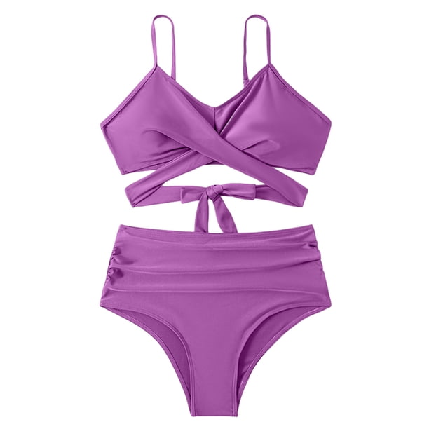Conjunto de bikini para mujer, traje de baño cruzado de dos piezas para mujer, bikini envolvente