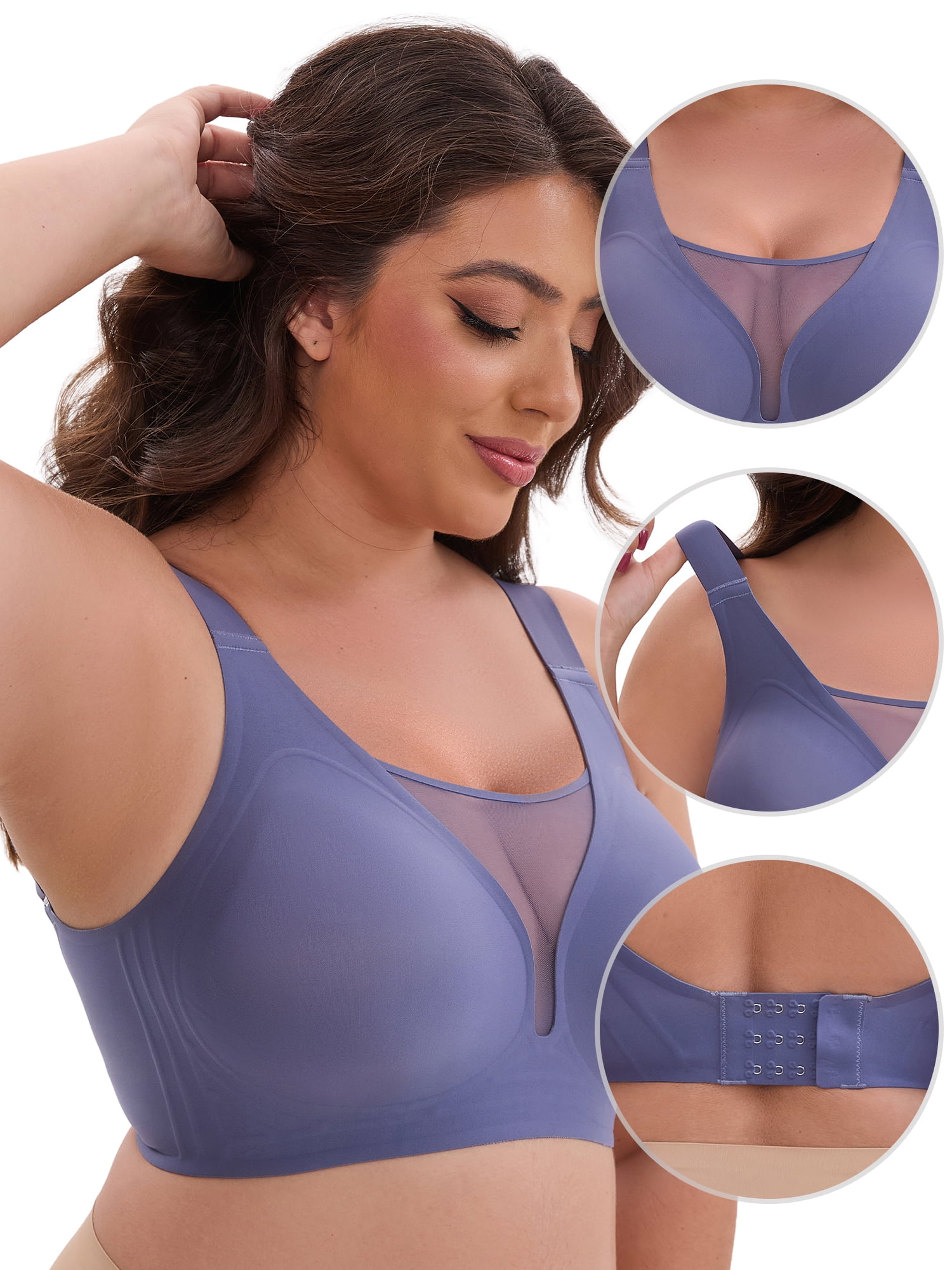DARING DIVA Plus Size Wide Strap Seamless Bralette No Underwire Smooth Bra L Blue