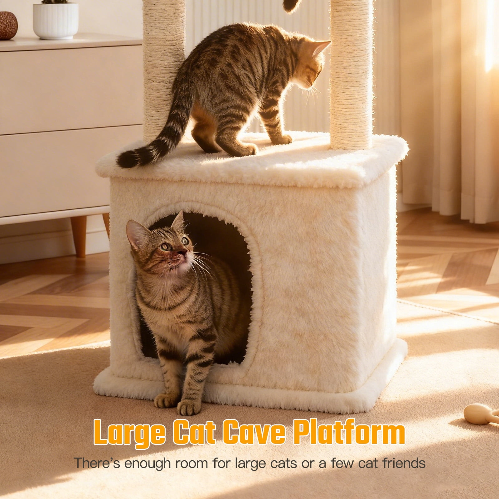 Cat Tree with Condo and Sisal Post, Multi-Level Cat Tower with Top Perchs, Cratching Post for Indoor Cats, Beige