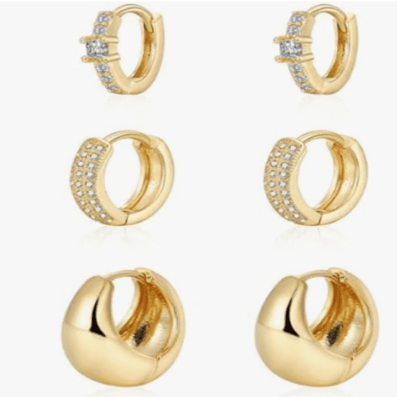 3 Pairs Hoop Earrings Set for Women Trendy, Lightweight Small Gold Hoop Earrings for Women Chunky Open Hoops Earrings Jewelry Gifts