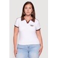 thumbnail image 2 of Women's Plus Size Contrast Trim New York 1983 Graphic Polo Top, 2 of 4