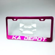 Customize Personalize Candy Hot Pink Stainless Steel License Frame Mirror Chrome Laser Engrave Lettering with Aluminum Screw Cap