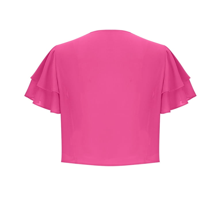 pink shrugs and boleros for evening dresses Ocealan Womens 3/4 Sleeve Shrugs Cropped Bolero Open Front Chiffon Cardigan Covers for Evening Dress Pink XXL