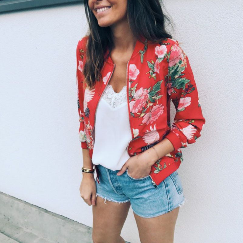 Flying Tomato Womens Exotic Floral Print Bomber Jacket