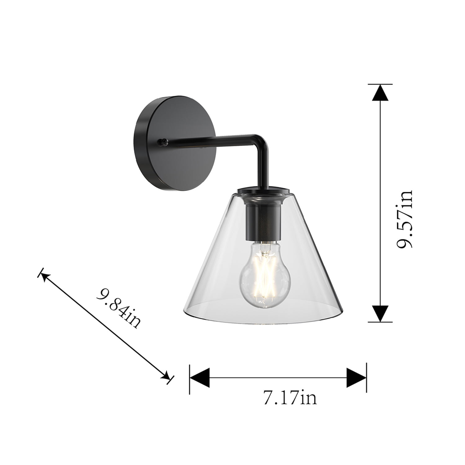 Better Homes & Gardens Clear Glass Wall Light Black, 1 A19 Bulb Included