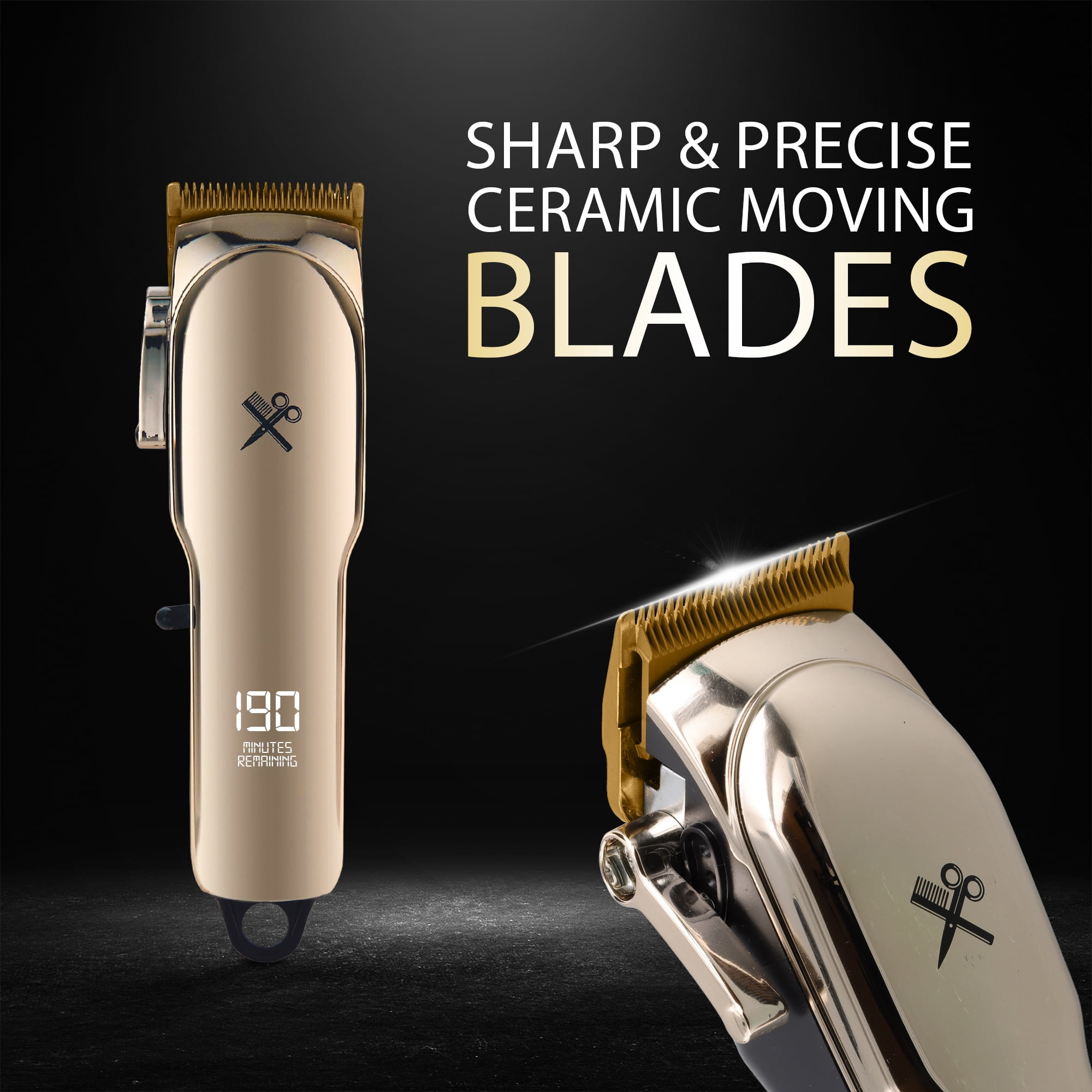 Cutting Edge Cordless Hair Clipper, Ceramic Blade, Adjustable Lever, 10 Guide Combs, LCD Display, Rechargeable