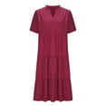 thumbnail image 3 of Drses‌‌ ‌‌‌‌‌‌‌‌‌‌‌‌‌‌Women's V Neck Short Sleeve Summer Dress with Pockets - Flowy Ruffle Tiered A-Line Sundress for Casual Beach, 3 of 6