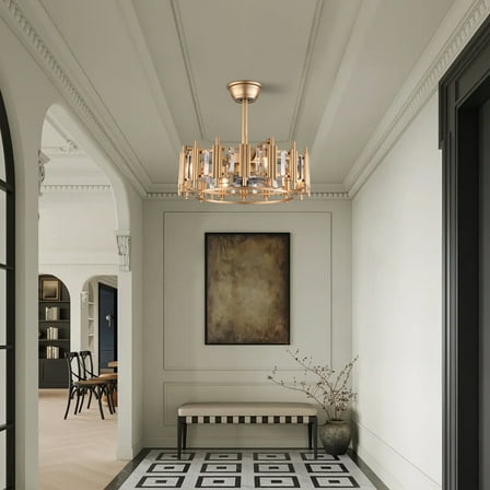 Dwellnix Semi Flush Mount Pendant Lamp Ceiling Fan Light LED Chandelier Remote 20