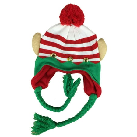 Womens Ugly Christmas Elf Peruvian Style Holiday Trapper Hat Fleece Lined