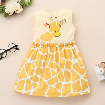 

Edvintorg 18Months-6Years Girl Party Dress Clearance Toddler Kids Baby Girls Fashion Cute Sleeveless Sweet Giraffe Print Ruffle Dress