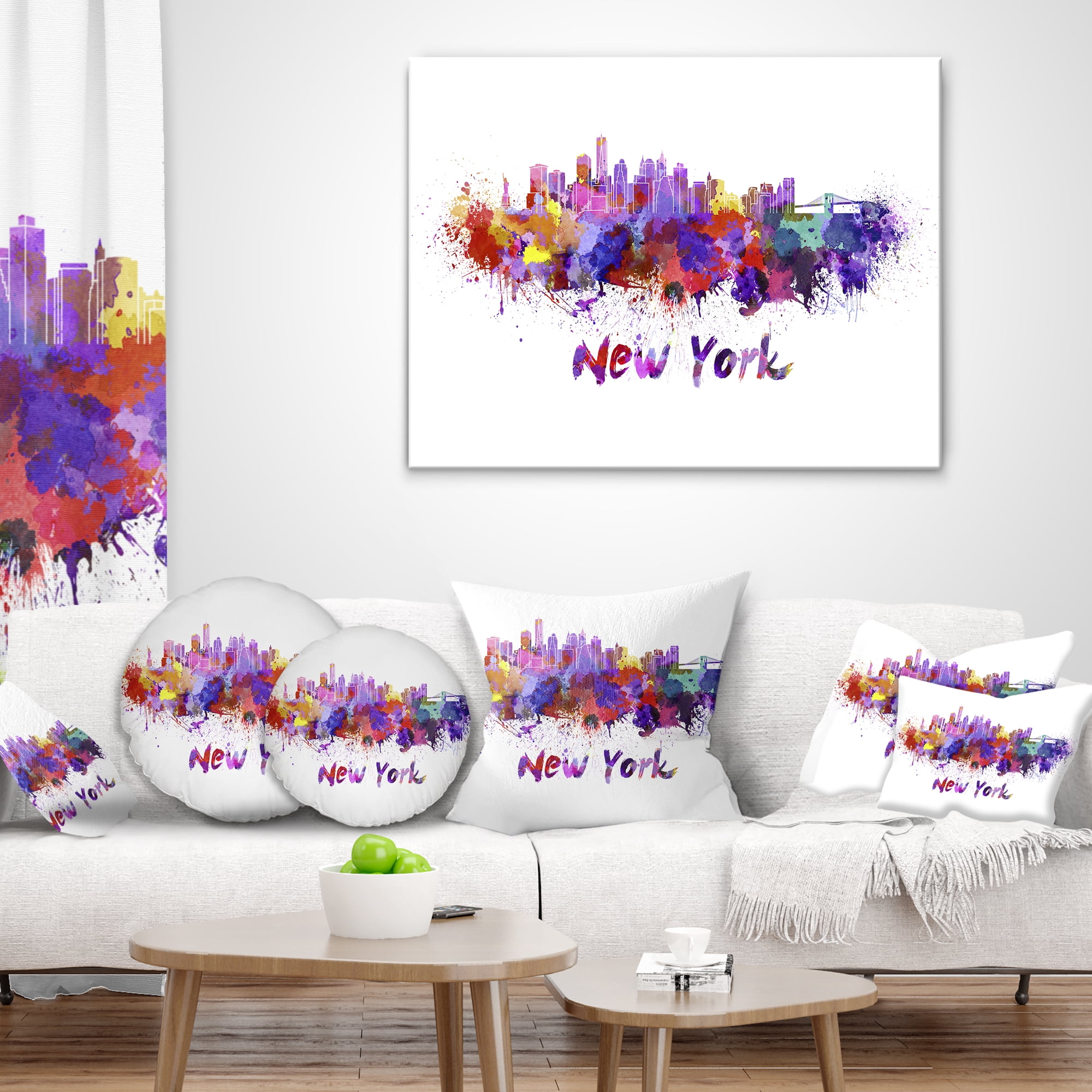 Designart New York Skyline - Cityscape Throw Pillow - 16x16