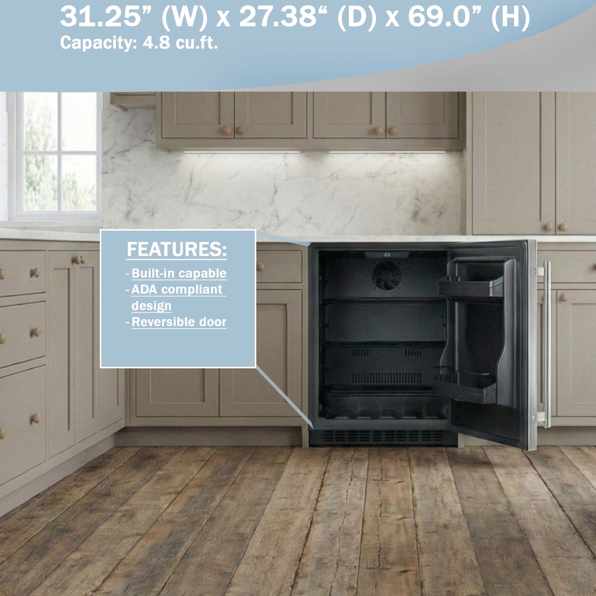 Summit 24 Inch Under Counter Refrigerator, Commercial or Home, 4.8 cu. ft. capacity, Stainless steel - AL54