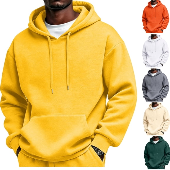HAJWOH Mens Lined Hoodie Pullover Winter Warm adjustable drawstring hood, kangaroo pocket