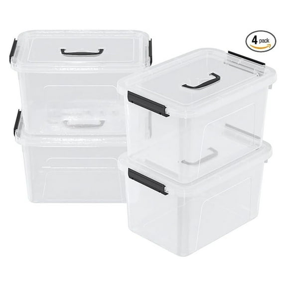 20 Quart Plastic Storage Boxes with Latch Lids (4 Pack) - Clear Storage Bins - Durable Organization Containers for Home, Office, Toys, Clothes - 16.14 x 11.22 x 8.46 Inch