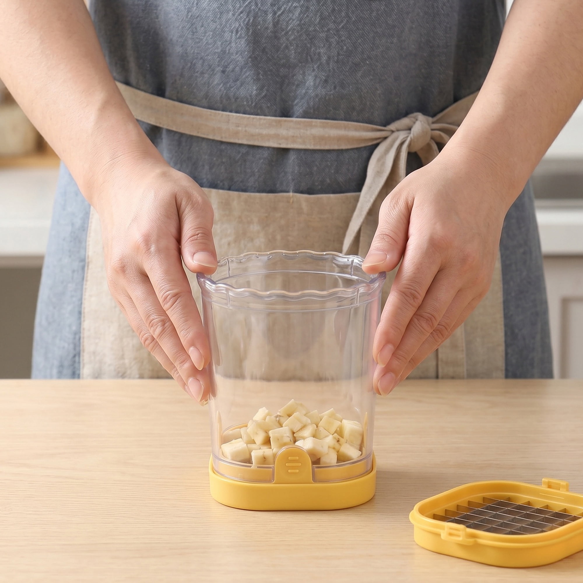 Unique Bargains Vegetable and Fruit Chopper Food Processor Veggie Cutter Yellow