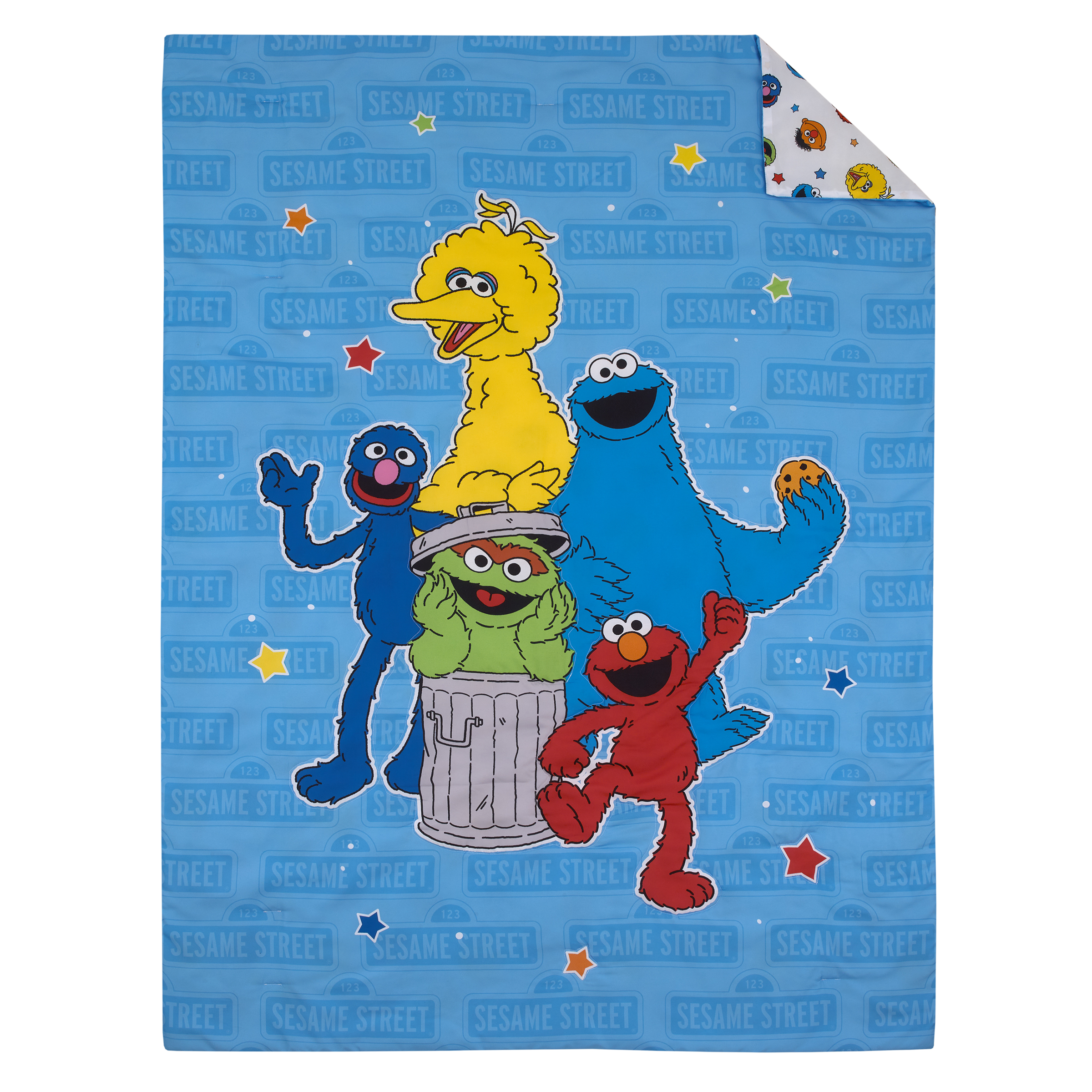 Sesame Street Come And Play 4 Piece Toddler Bedding Set, Blue, Green, Comforter, Fitted Sheet, Top Sheet, Pillowcase