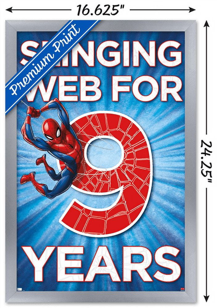 Marvel Spider-Man - Happy 9th Birthday Wall Poster, 14.725" x 22.375", Framed