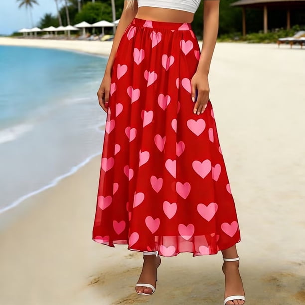 TaTaai Ladies Fashion Loose Chiffon Printed Midi Skirt Lightweight Breathable Casual Style Skirt for Spring Summer Everyday Wear Gift