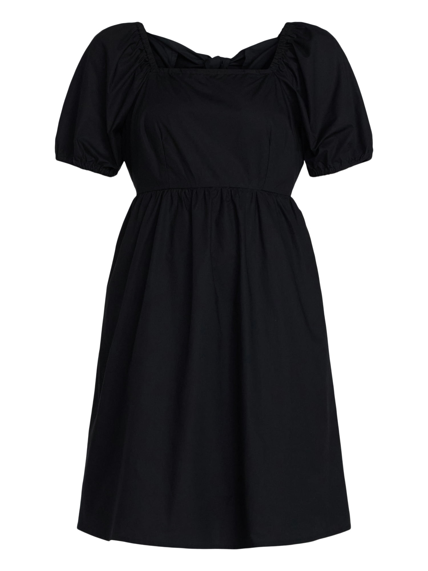 Time and Tru Women's and Women's Plus Tie Back Mini Dress with Puff Sleeves, Sizes XS-4X