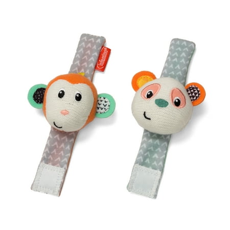 Infantino See Play N' Go Baby Wrist Rattles, Monkey and Panda, for Babies 0+ Months, 2-Count