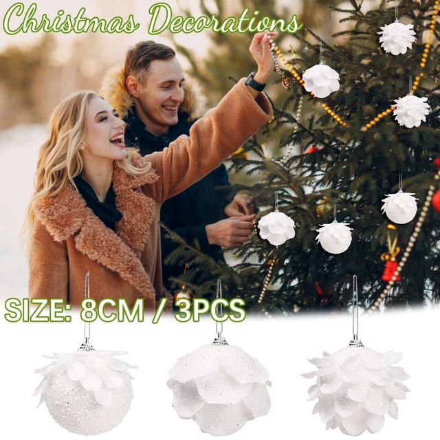 Xihbxyly Bolas de Espuma con Purpurina Navideña, Paquete de 3, 8 Cm, Espuma Blanca, Decoración para Árboles y Coronas, Ideal para Oficinas y Tiendas, Versátil para El Hogar y Hoteles, con Un Toque Fe