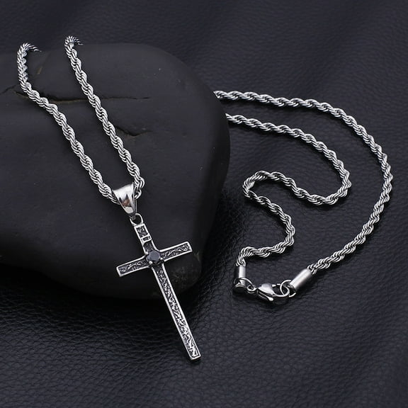 Cross Chain 14K White Gold Necklace Pendant For Men Popular Religious Jewelry Accessories